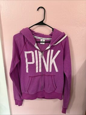 Y2K PINK Victoria's Secret Magenta Zip-Up Hoodie with White Logo